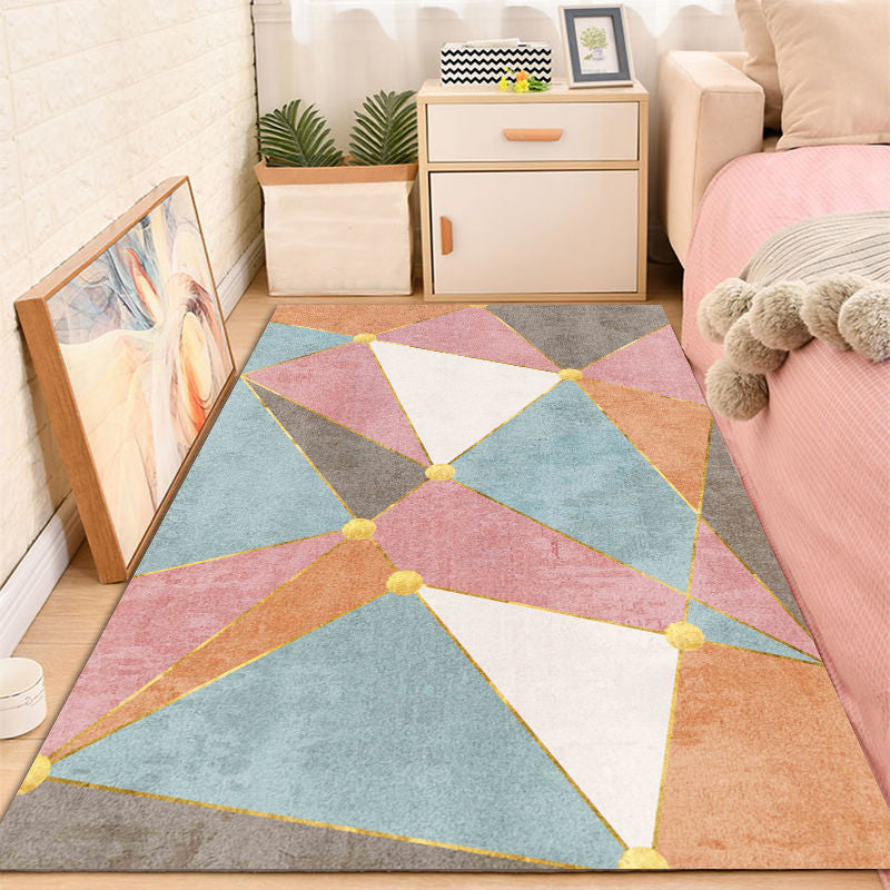 Light Pink Contrast Color Rug Polyester Nordic Indoor Rug Washable Rug for Drawing Room