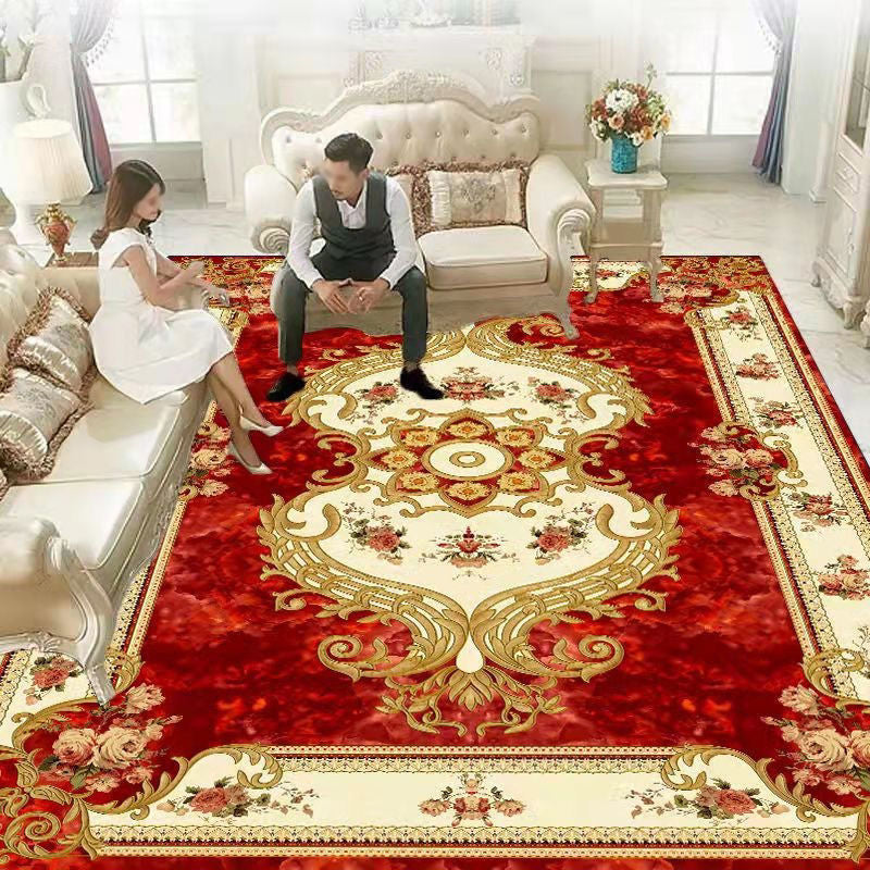 Red Luxury Carpet Polyester Graphic Carpet Stain Resistant Carpet for Home Decor