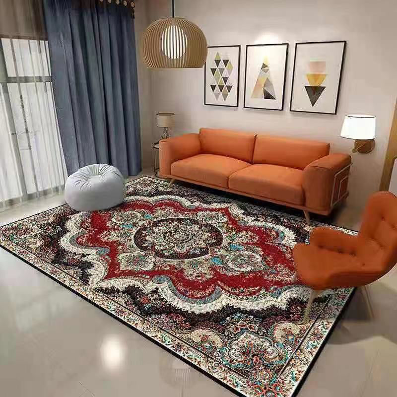Red Luxury Carpet Polyester Graphic Carpet Stain Resistant Carpet for Home Decor