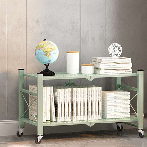 Industrial Geometric Bookcase Metal Open Back Bookcase with Wheels