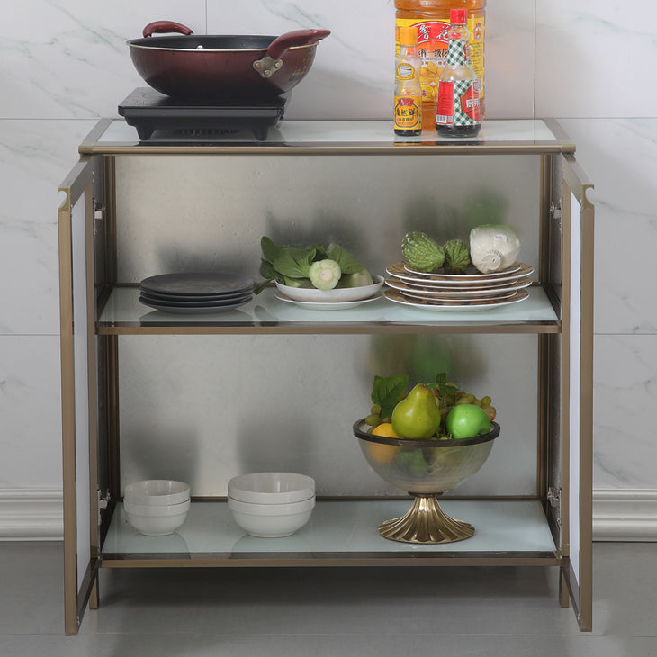 Modern White Metal Sideboard Tempered Glass Doors Cabinets Dining Server for Living Room