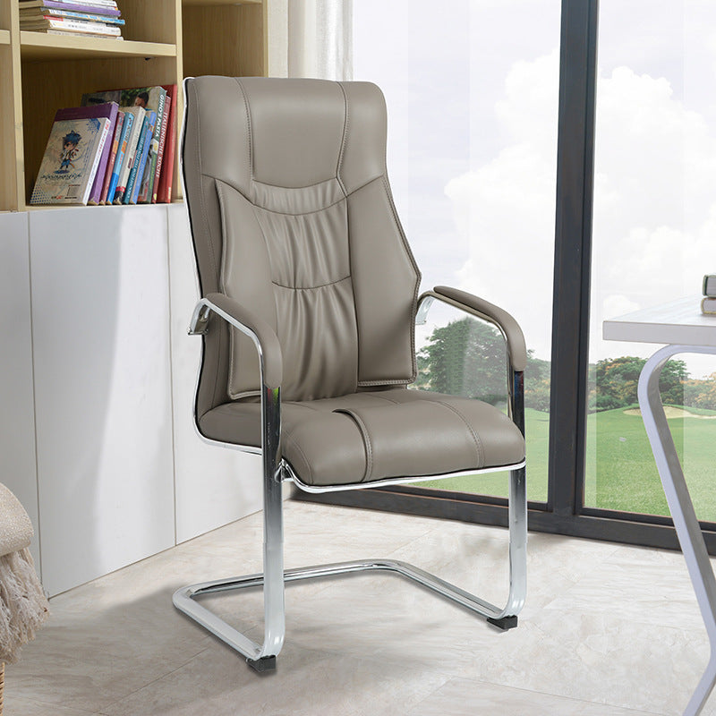 Faux Leather Task Chair Modern High Back Office Chair with Fixed Arms