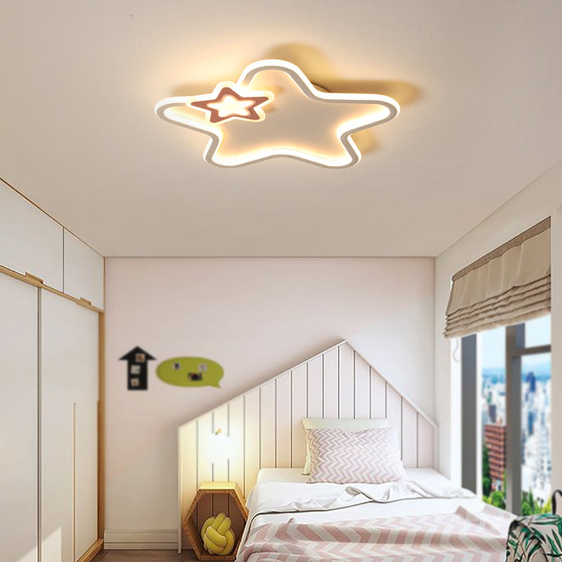 Metal Star Shape Flush Ceiling Light Kid Style 2 Lights Flush Ceiling Light Fixtures
