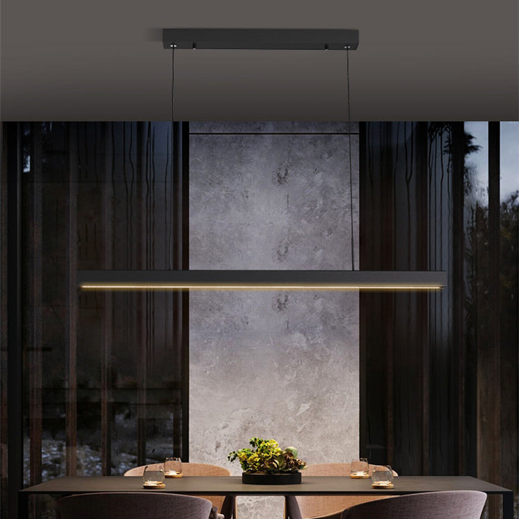 Black Metal Island Lights Modern Linear Restaurant LED Suspension Lamps with Acrylic Shade