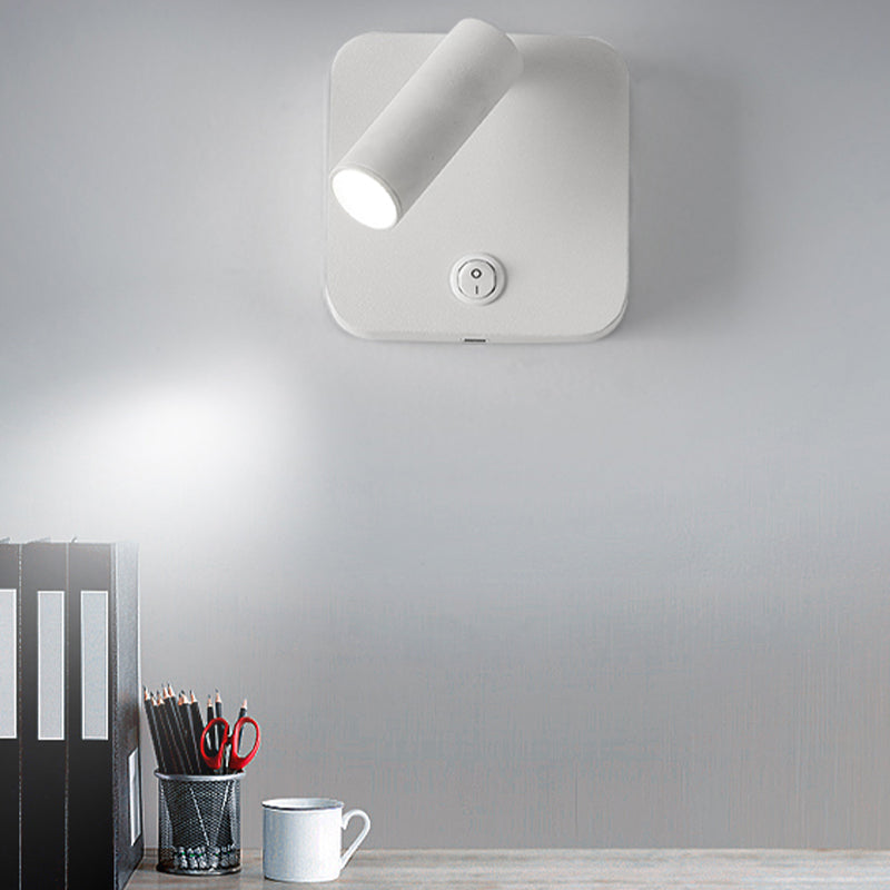 Modern Metal Wall Light Square 4" Wide Reading Wall Sconce with Switch for Bedroom