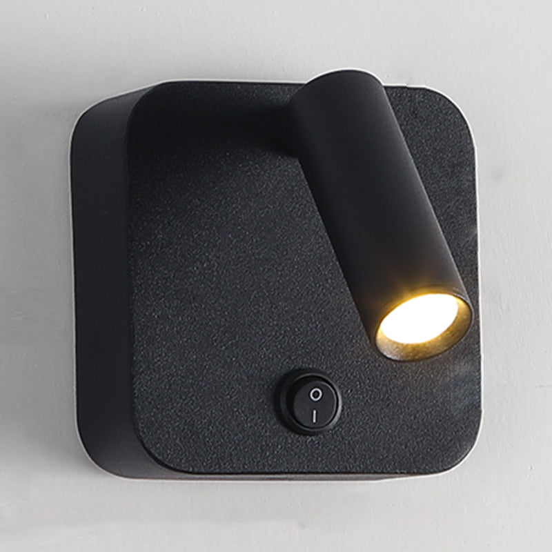 Modern Metal Wall Light Square 4" Wide Reading Wall Sconce with Switch for Bedroom