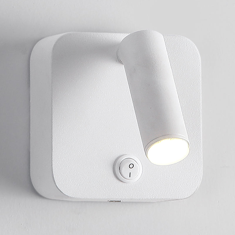 Modern Metal Wall Light Square 4" Wide Reading Wall Sconce with Switch for Bedroom