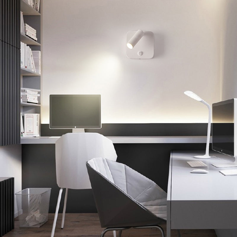 Modern Metal Wall Light Square 4" Wide Reading Wall Sconce with Switch for Bedroom