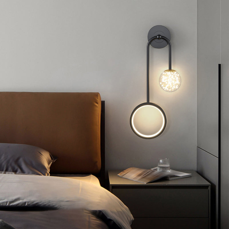 Modern Style Spherical Shape Wall Sconce Glass 2 Light Wall Lighting for Bedroom