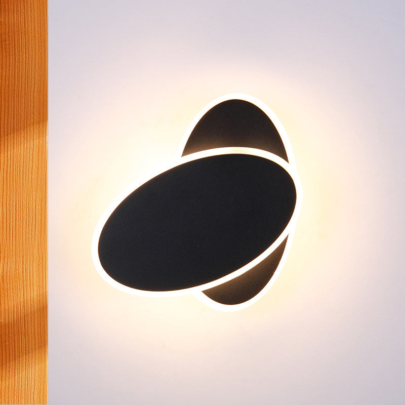 Double Oval Bedside Wall Lighting Aluminum LED Simple Wall Sconce Lamp in Black, White/Warm Light