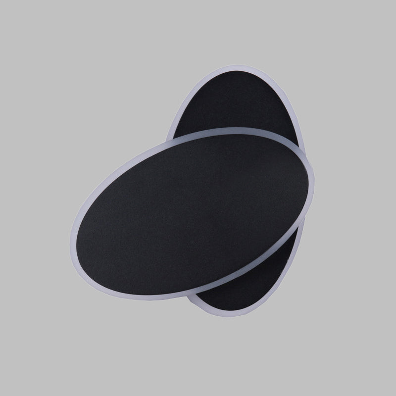 Double Oval Bedside Wall Lighting Aluminum LED Simple Wall Sconce Lamp in Black, White/Warm Light