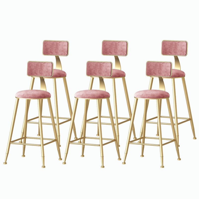 Nordic Style Backrest Counter Stool Iron Cafe Bar Stool with Velvet Cushion and Pedal