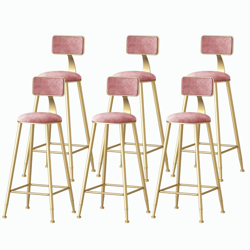 Nordic Style Backrest Counter Stool Iron Cafe Bar Stool with Velvet Cushion and Pedal