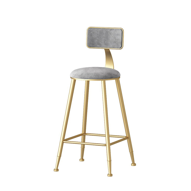Nordic Style Backrest Counter Stool Iron Cafe Bar Stool with Velvet Cushion and Pedal
