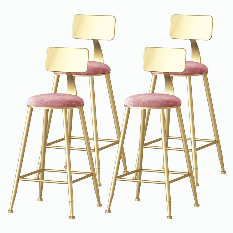 Nordic Style Backrest Counter Stool Iron Cafe Bar Stool with Velvet Cushion and Pedal