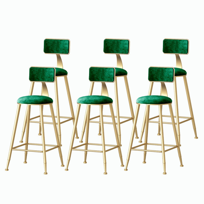 Nordic Style Backrest Counter Stool Iron Cafe Bar Stool with Velvet Cushion and Pedal