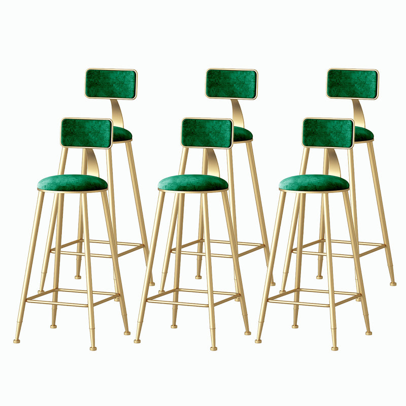 Nordic Style Backrest Counter Stool Iron Cafe Bar Stool with Velvet Cushion and Pedal