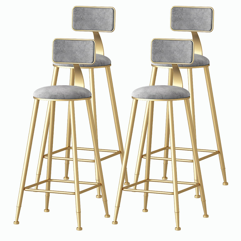 Nordic Style Backrest Counter Stool Iron Cafe Bar Stool with Velvet Cushion and Pedal