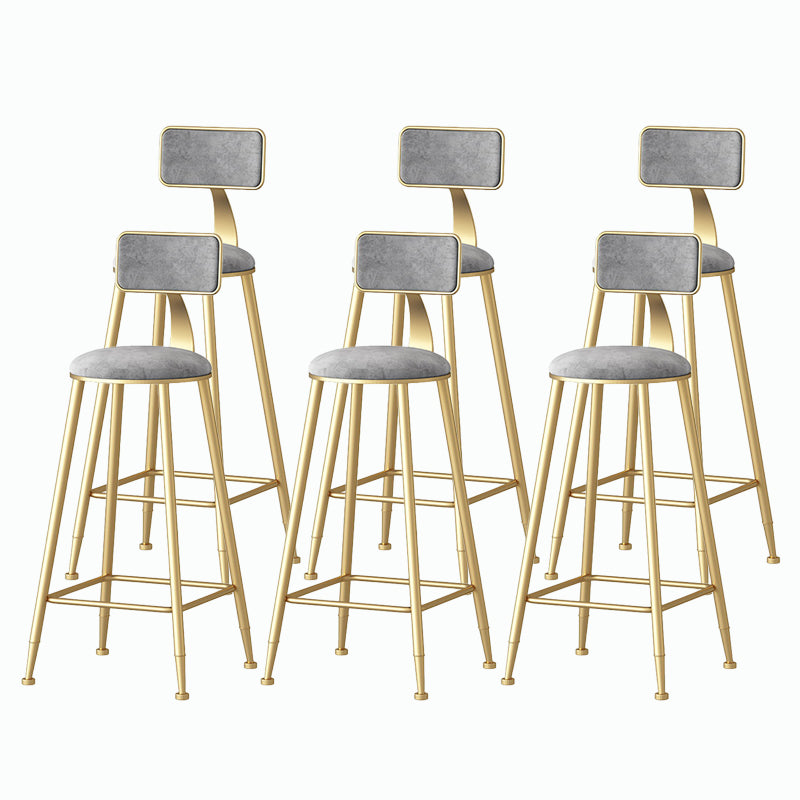 Nordic Style Backrest Counter Stool Iron Cafe Bar Stool with Velvet Cushion and Pedal