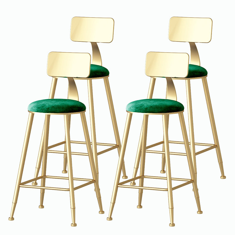Nordic Style Backrest Counter Stool Iron Cafe Bar Stool with Velvet Cushion and Pedal