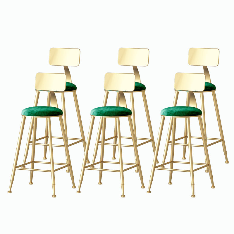 Nordic Style Backrest Counter Stool Iron Cafe Bar Stool with Velvet Cushion and Pedal