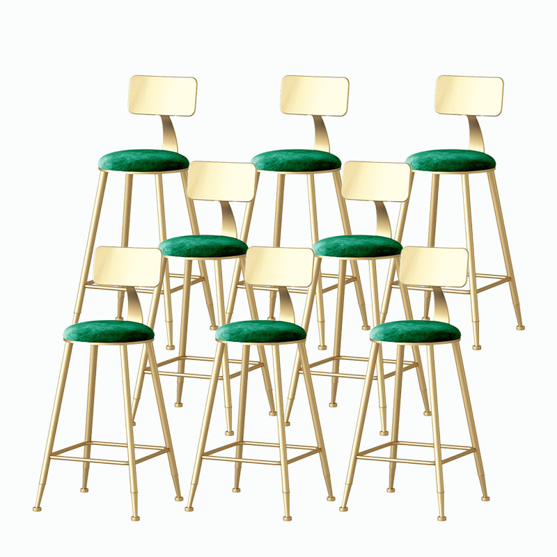 Nordic Style Backrest Counter Stool Iron Cafe Bar Stool with Velvet Cushion and Pedal