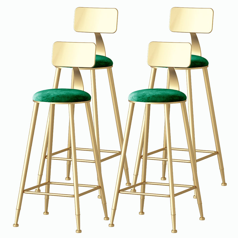 Nordic Style Backrest Counter Stool Iron Cafe Bar Stool with Velvet Cushion and Pedal
