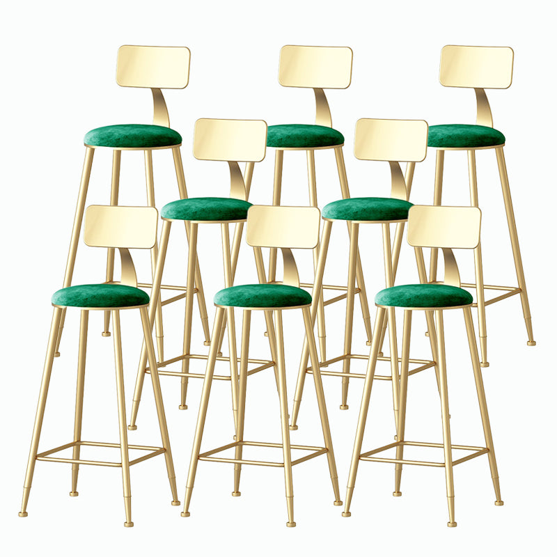 Nordic Style Backrest Counter Stool Iron Cafe Bar Stool with Velvet Cushion and Pedal