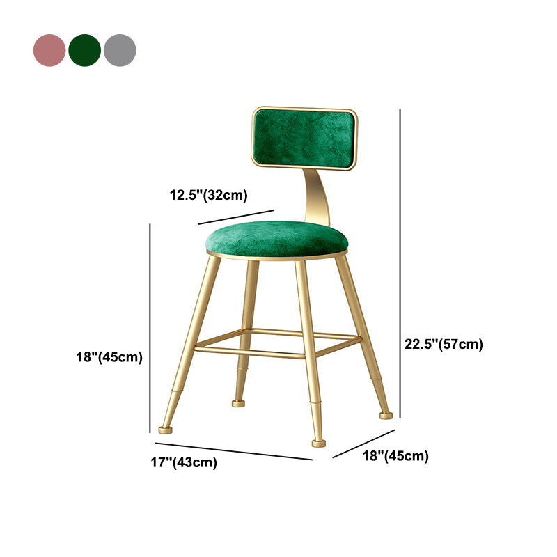Nordic Style Backrest Counter Stool Iron Cafe Bar Stool with Velvet Cushion and Pedal