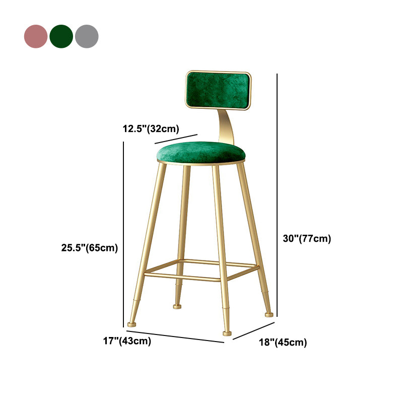 Nordic Style Backrest Counter Stool Iron Cafe Bar Stool with Velvet Cushion and Pedal