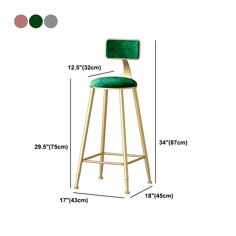 Nordic Style Backrest Counter Stool Iron Cafe Bar Stool with Velvet Cushion and Pedal