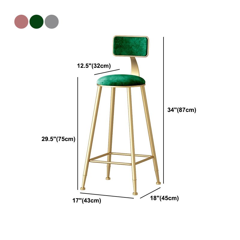 Nordic Style Backrest Counter Stool Iron Cafe Bar Stool with Velvet Cushion and Pedal