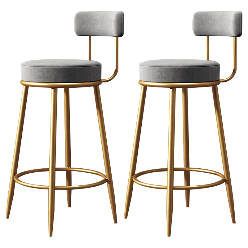 Glam Armless Backrest Counter Stool Iron Dessert Shop Bar Stool with Velvet Cushion