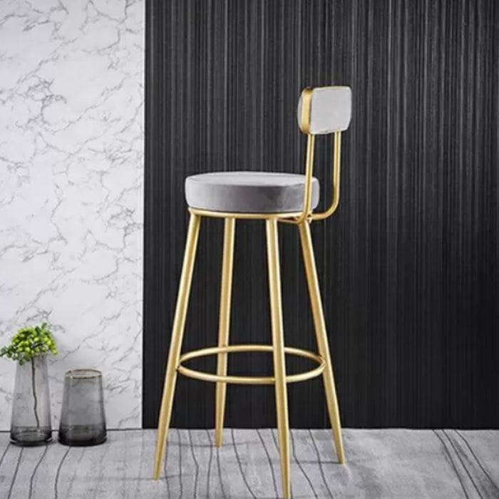 Glam Armless Backrest Counter Stool Iron Dessert Shop Bar Stool with Velvet Cushion