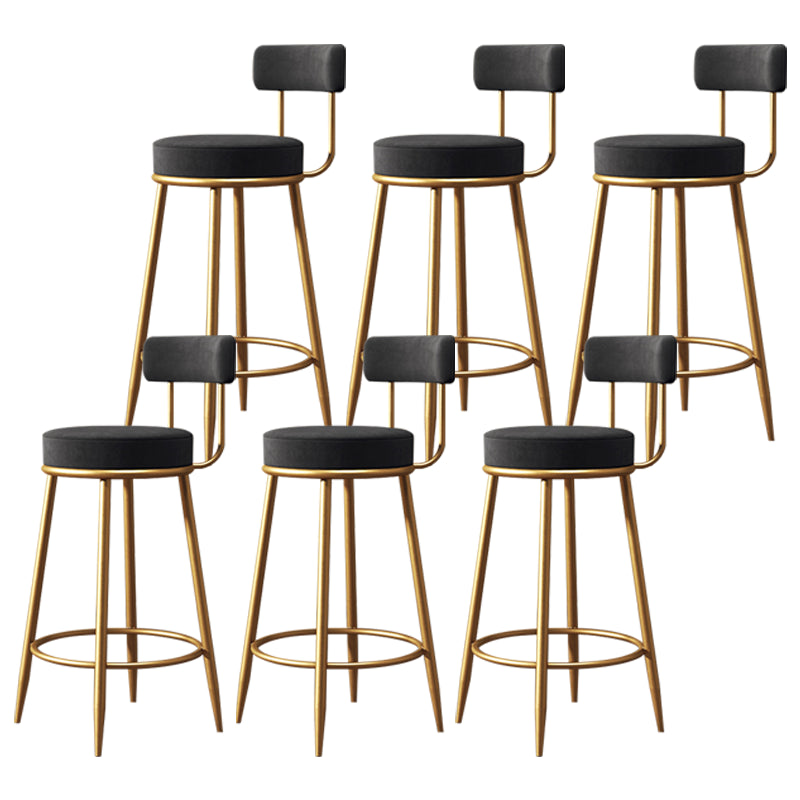 Glam Armless Backrest Counter Stool Iron Dessert Shop Bar Stool with Velvet Cushion