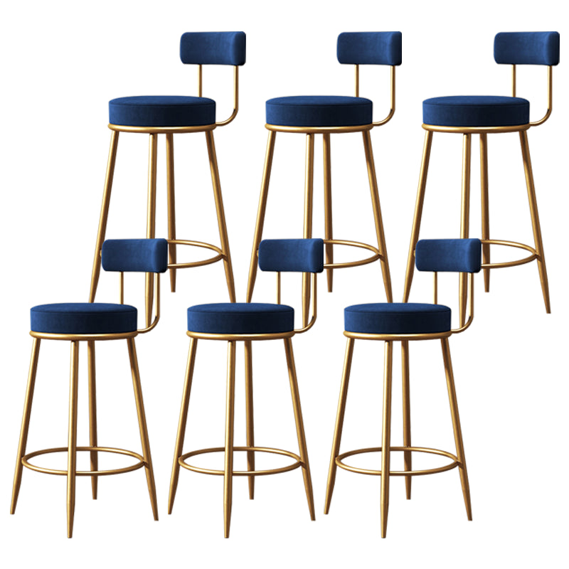 Glam Armless Backrest Counter Stool Iron Dessert Shop Bar Stool with Velvet Cushion