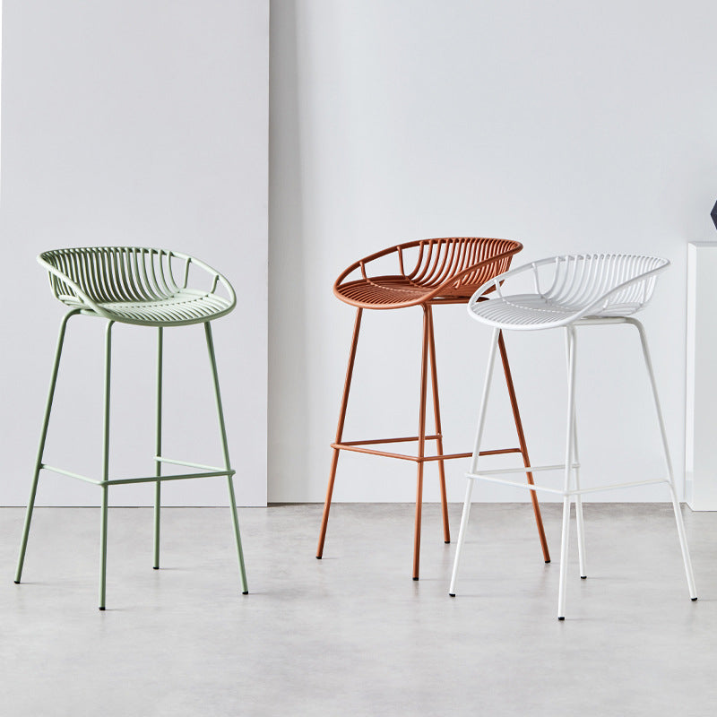 Modern Dessert Shop Low Back Stool Matte Finish Iron Bar Stool