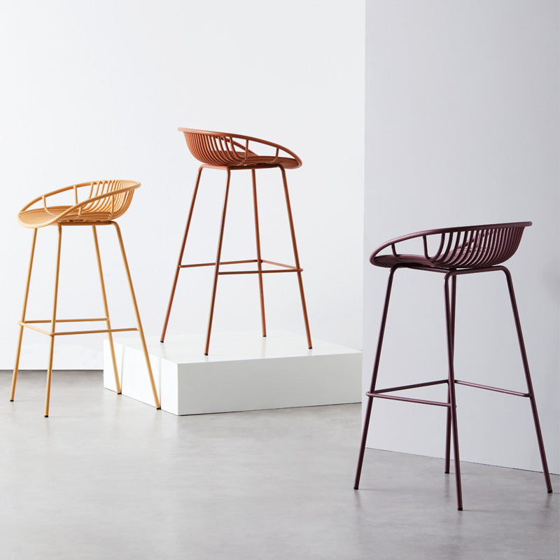 Modern Dessert Shop Low Back Stool Matte Finish Iron Bar Stool