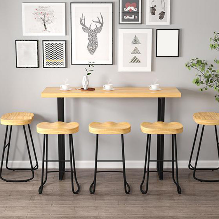 Modern Backrest Counter Stool Iron Milk Tea Shop Bar Stool with Wooden Seat and Pedal