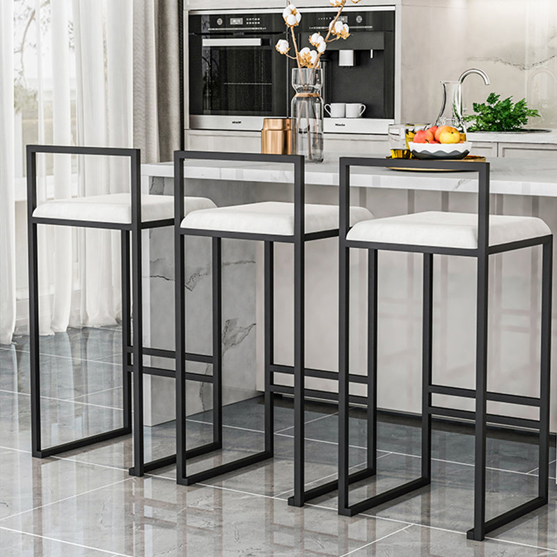 Modern Backrest Armless Counter Stool Iron Kitchen Bar Stool with Velvet Cushion and Pedal