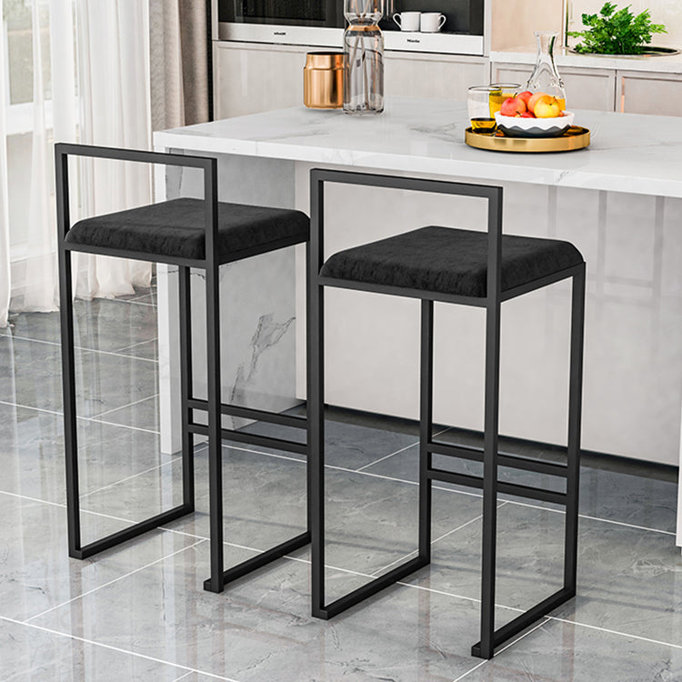 Modern Backrest Armless Counter Stool Iron Kitchen Bar Stool with Velvet Cushion and Pedal