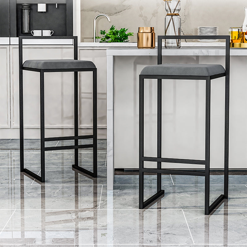 Modern Backrest Armless Counter Stool Iron Kitchen Bar Stool with Velvet Cushion and Pedal