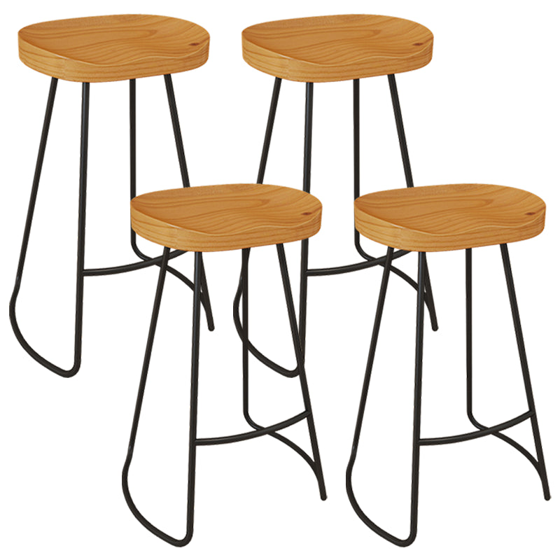 Modern Armless Counter Stool Iron Dessert Shop Bar Stool with Wooden Seat and Pedal