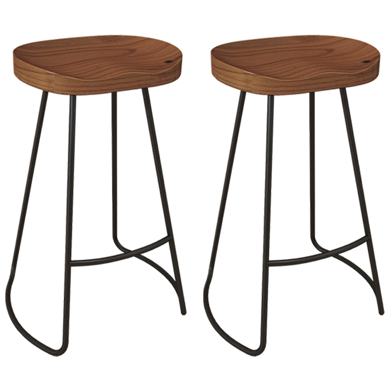 Modern Armless Counter Stool Iron Dessert Shop Bar Stool with Wooden Seat and Pedal