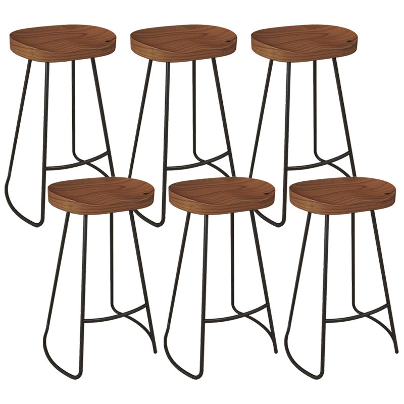 Modern Armless Counter Stool Iron Dessert Shop Bar Stool with Wooden Seat and Pedal