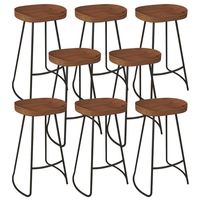 Modern Armless Counter Stool Iron Dessert Shop Bar Stool with Wooden Seat and Pedal
