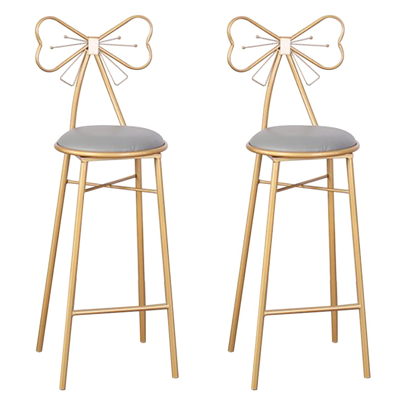 Nordic Armless Backrest Counter Stool Iron Cafe Bar Stool with Leather Cushion and Pedal