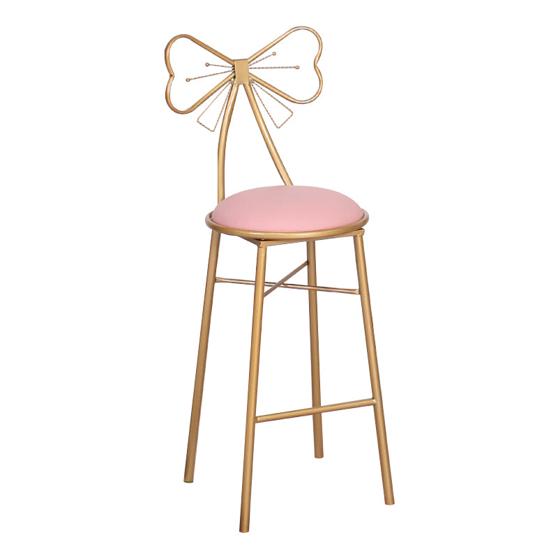 Nordic Armless Backrest Counter Stool Iron Cafe Bar Stool with Leather Cushion and Pedal