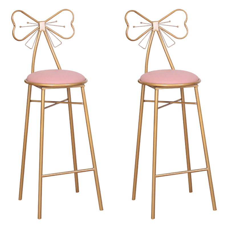 Nordic Armless Backrest Counter Stool Iron Cafe Bar Stool with Leather Cushion and Pedal