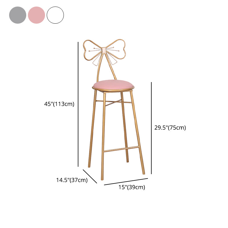 Nordic Armless Backrest Counter Stool Iron Cafe Bar Stool with Leather Cushion and Pedal